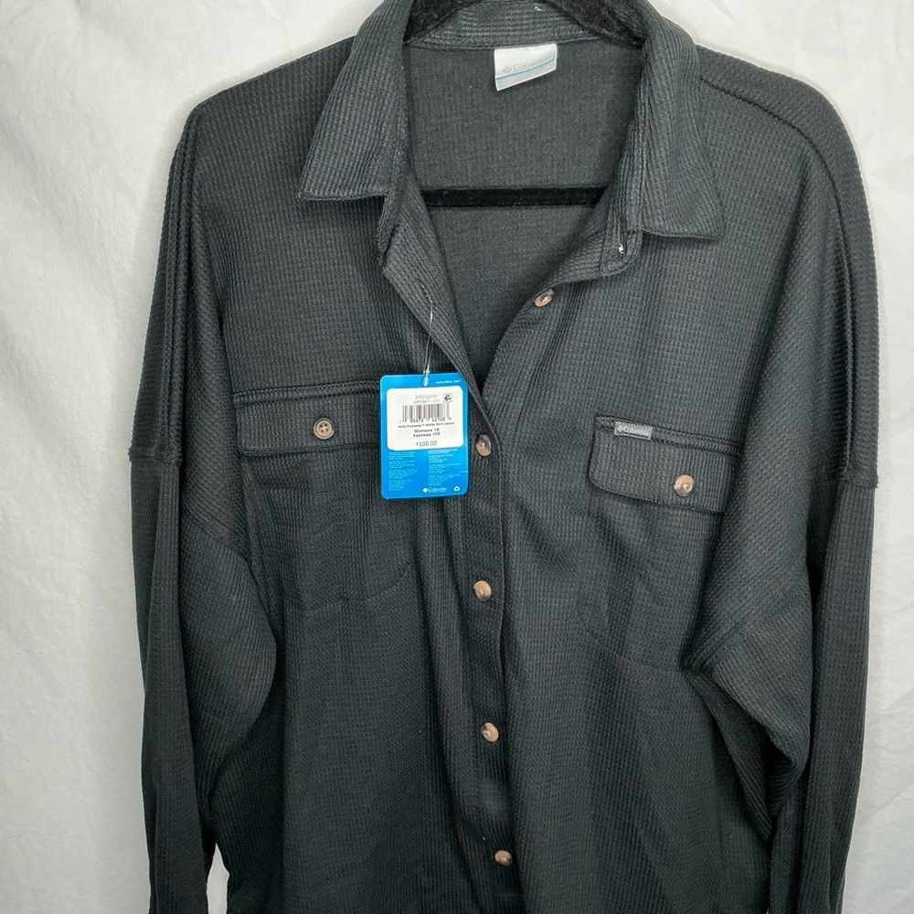 NWT COLUMBIA Women’s Size 1X Holly Hideaway Waffle Shirt Jacket Gray Shacket NEW